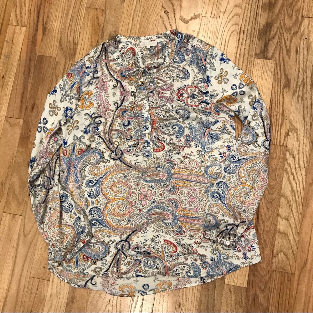 Va Vite Tie-Front Long Sleeve Paisley Print Blouse